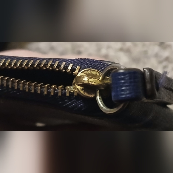 Coach Navy Blue Saffiano Leather Zip Around Wallet Wristlet | Gold Hardware - Picture 5 of 6